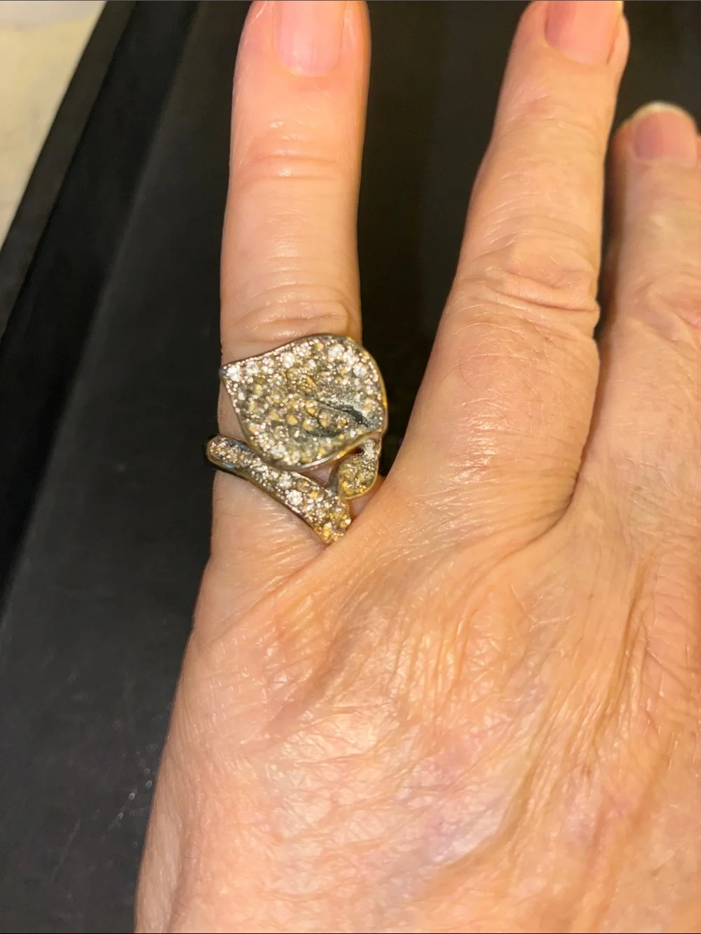Pavé Flower Leaf Wrap Stretch Ring in Silver Tone